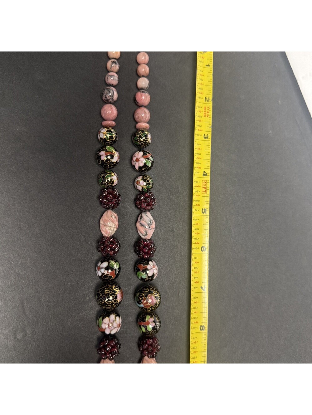 Vintage Art Glass Beaded Necklace Wedding Cake Style Beads Stone Carved Chinese - Picture 12 of 14